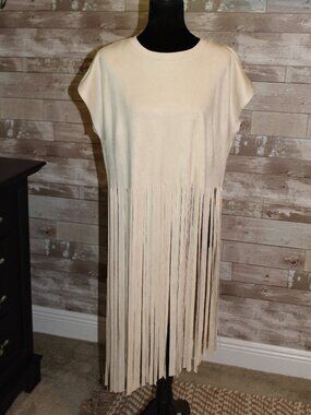 Cream Faux Suede Fringe Cowgirl WesternTop by Vocal Biker Hippie vibes